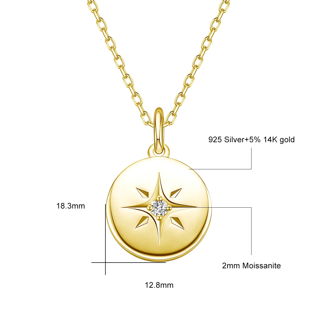 Фото Элегантное ожерелье SDOOU из позолоченного золота 14K с подвеской в виде звезды-компаса и монеты, украшенное муассанитом, для повседневного ношения, для женщин и мужчин №2