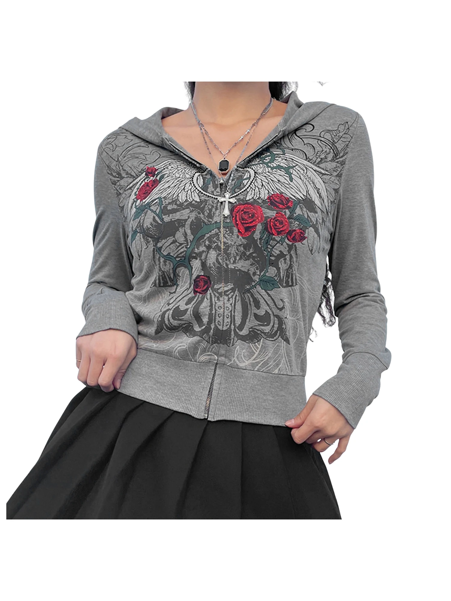 

Женские укороченные толстовки с графическим принтом s Y2K Стразы, винтажный свитшот на молнии с длинным рукавом и капюшоном, уличная одежда