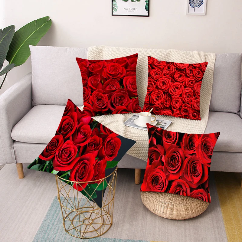 

Квадратная наволочка для подушки с принтом роз из полиэстера, автомобильная наволочка для дивана, простое украшение для дома