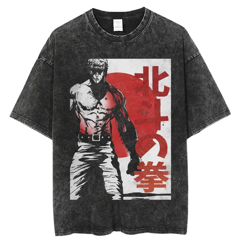 

Fist of the North Star Anime Washed T Shirt Oversized Short Sleeve Tops Manga Tshirt Vintage Harajuku Streetwear Unisex T-Shirt