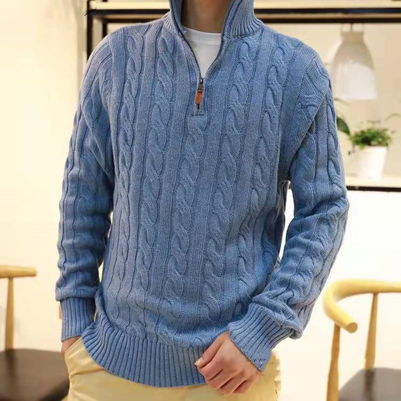 

Autumn Winter Wool Blend High Quality Men Half Zipper Sweater Jumper Pull Homme Hiver Pullover Knitted Horse And Wheat