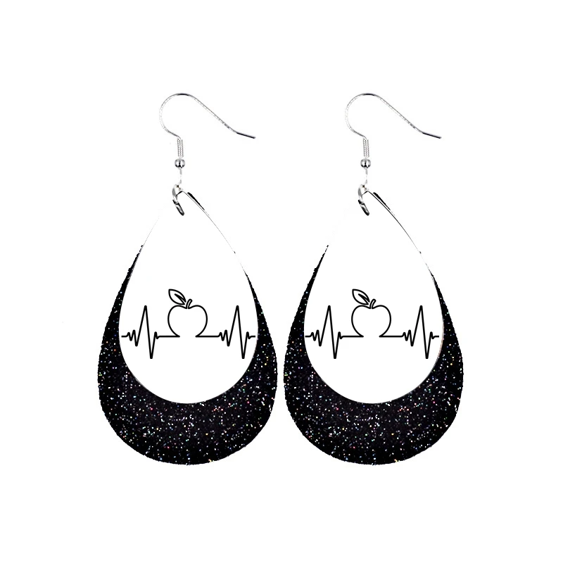 

heartbeat apple earring faux leather teardrop earrings for valentine day accessories