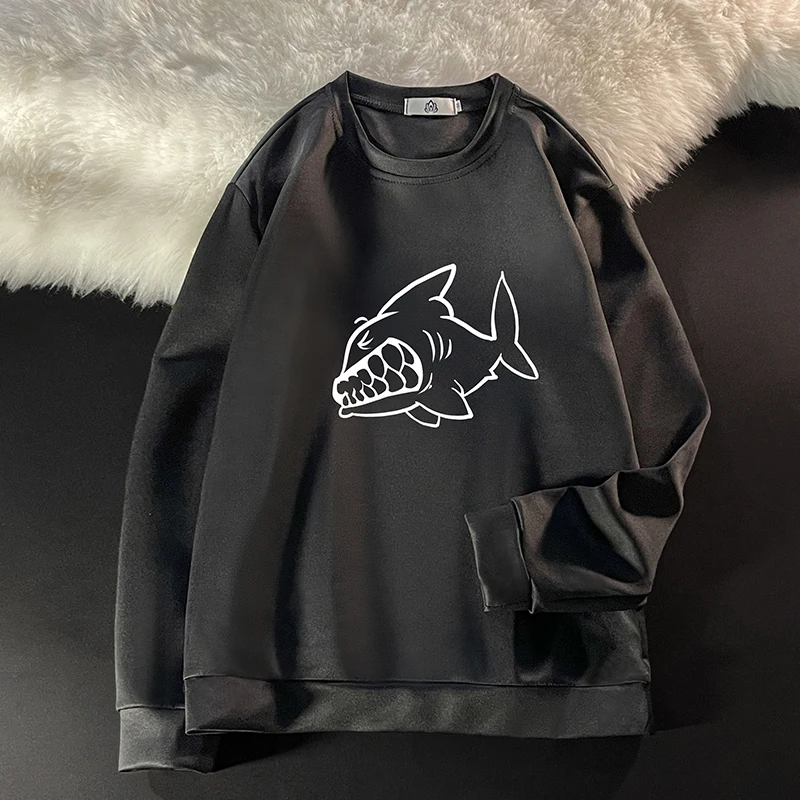 

Fashion Popular Sweatshirts Hoodies Autumn Winter High Quality Warm Fleece Shark Pattern Male Tops Pullover