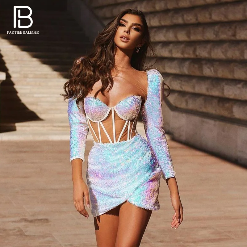 

PB Trendy Draped Sequins Design Mini Dress Sexy Long Sleeves Celebrity Party Dresses For Women Vestido Free Shipping