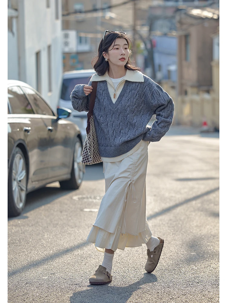 Женский свитер с воротником-поло Miding осень и зима 2024 новый свободный утолщенный