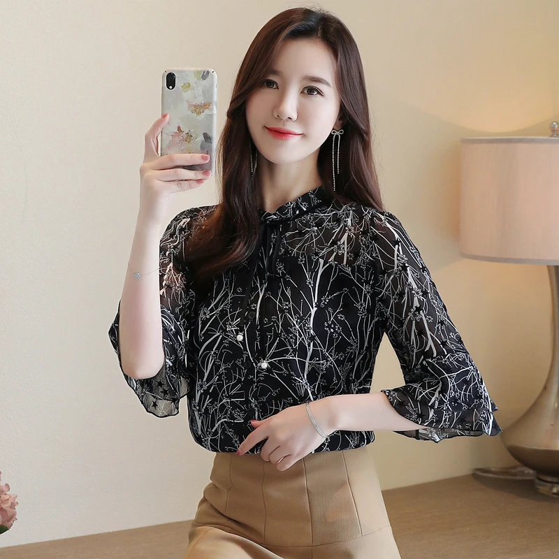 Женская винтажная блузка с коротким рукавом Повседневная рубашка цветочным