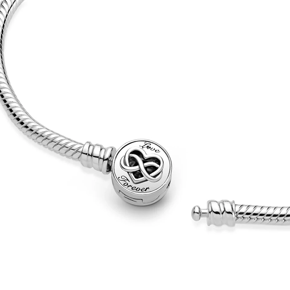 PANDORA – Bracelet chaîne serpent pour femmes, fermoir coeur infini, bijoux tendance, cadeau d'anniversaire, de saint valentin