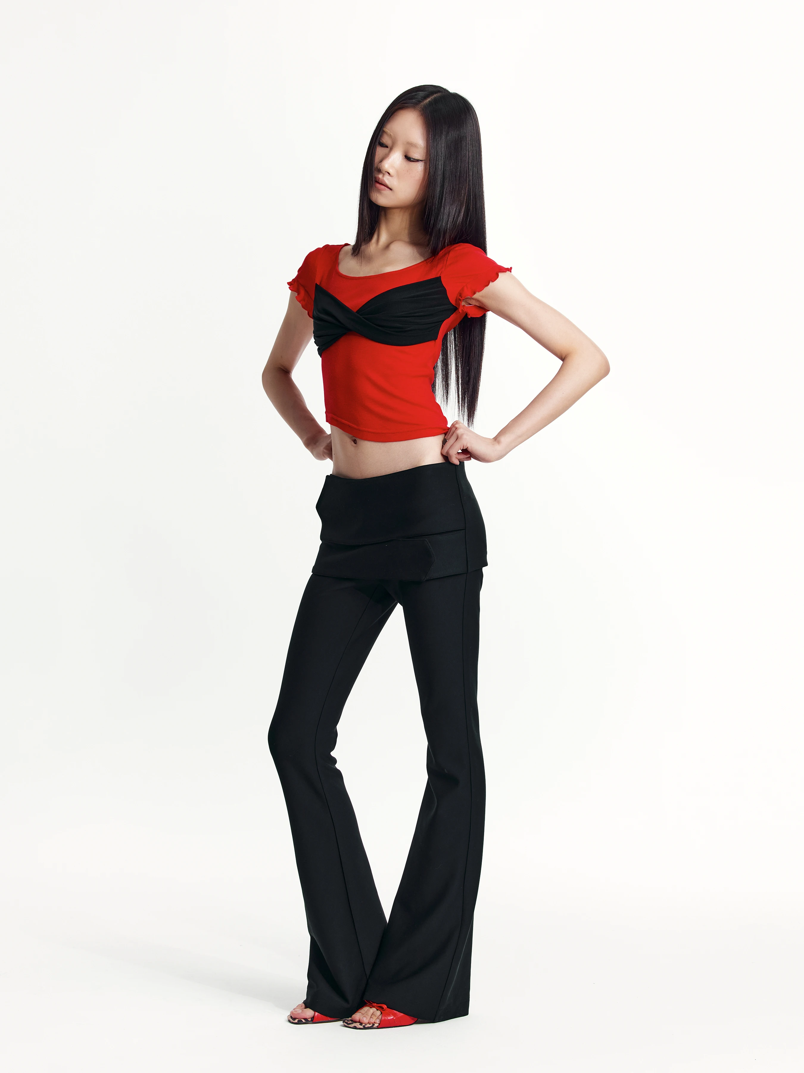 Rusnaill Wooden Ear Sheep Fleece Blended Light and Semi-Transparent Elastic Knitting Short sleeve T-shirt Top Women