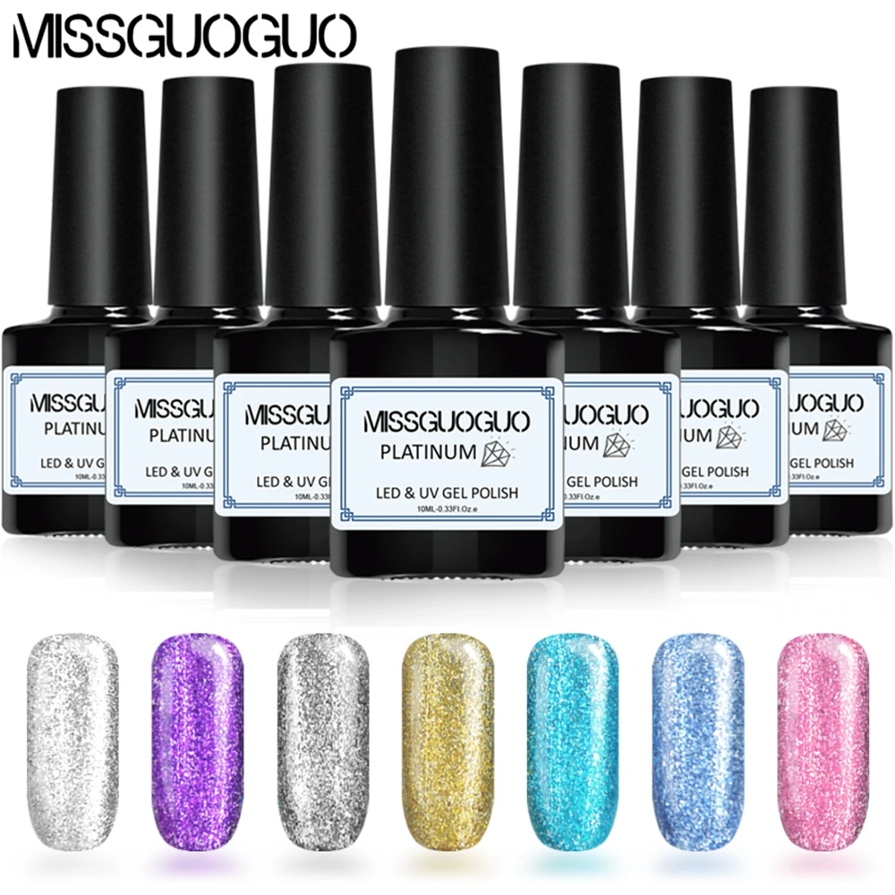 

Missguoguo 10ml Platinum Gel Nail Polish Shining Glitter Sequins Varnish Semi Permanent UV LED Soak Off Manicure Nail Art Gel