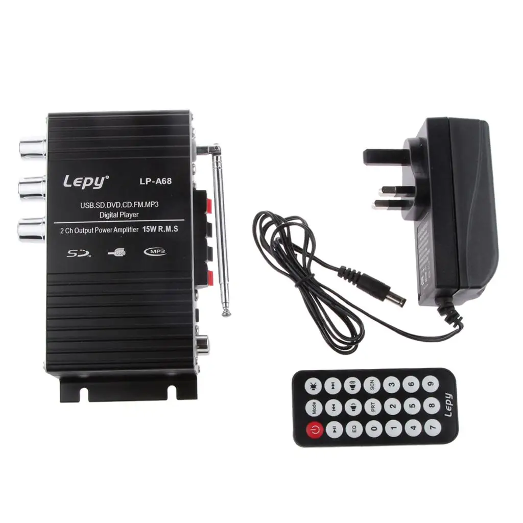 

-A68 2x15 Вт мини Hi-Fi усилитель с дистанционным управлением FM USB MP3 медиа
