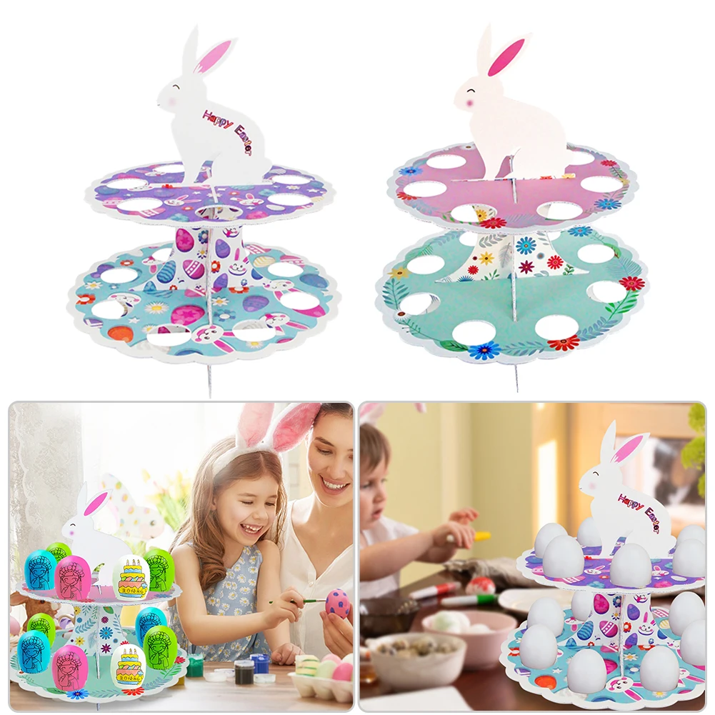 

Easter Decor For Home Cake Cardboard Easter Egg Holder Shelves DIY Craft Handmade Ornaments 2 Tier Round Trays