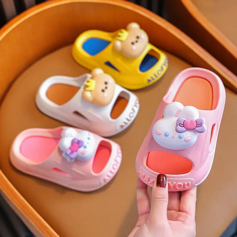 Summer Unisex Children's Slippers Cute Cartoon Bear Soft Comfy Non-slip Breathable Boys Girls Home Casual Slippers Shoes Kids