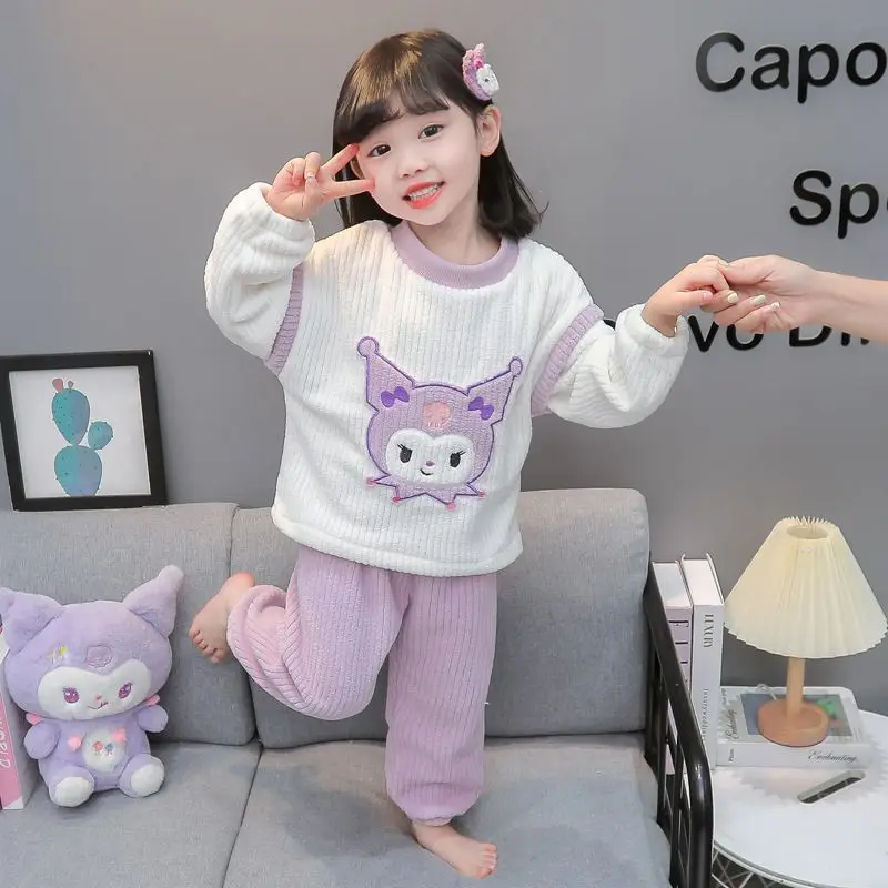 Kuromi Sanrio пижамы для новой девочек осень-зима Kawaii мультфильм коралловый флис