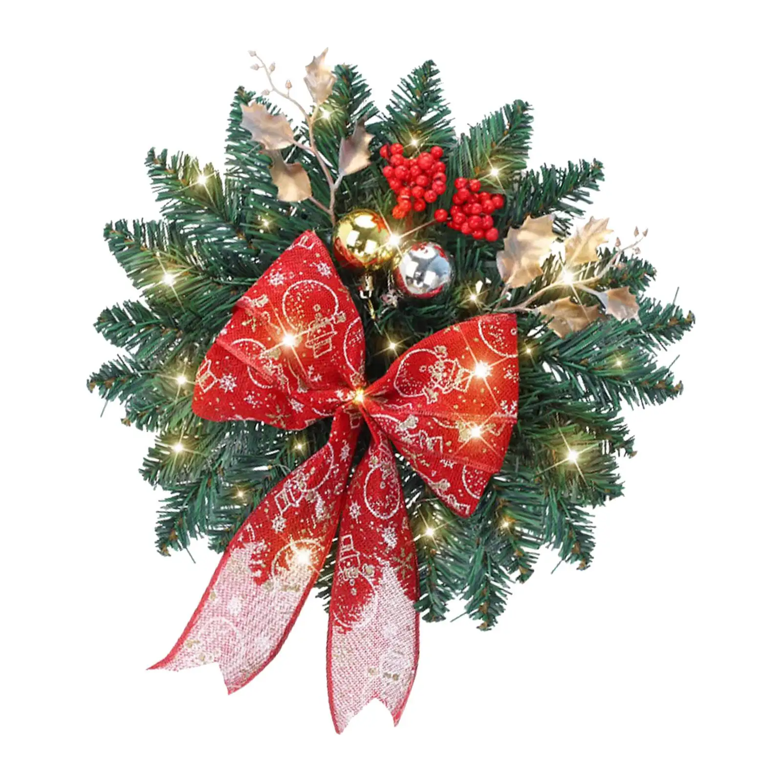 

Christmas Wreath with Bowknot with LED String Lamp for Xmas Home Decor Wall