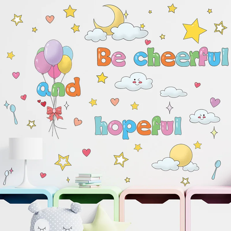 

Be Cheerful Cartoon Vinly Wall Stickers Boy Girl Baby Bedroom Decor Aesthetic Moon Star Nursery Wall Ddecals Home Decoration