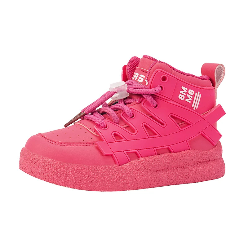

Boys Solid Color Casual High-top Sneakers Versatile Kids Fashion 2022 Spring & Autumn Girls Lace Up Child Korean PU Sport Shoes