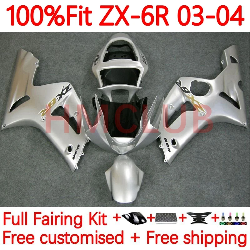 

Инъекция OEM для KAWASAKI NINJA ZX-636 ZX 6R 636 6 R 600CC ZX636 ZX6R 2003 2004 ZX600 03 04 обтекатель 55No.20 глянцевый серебристый