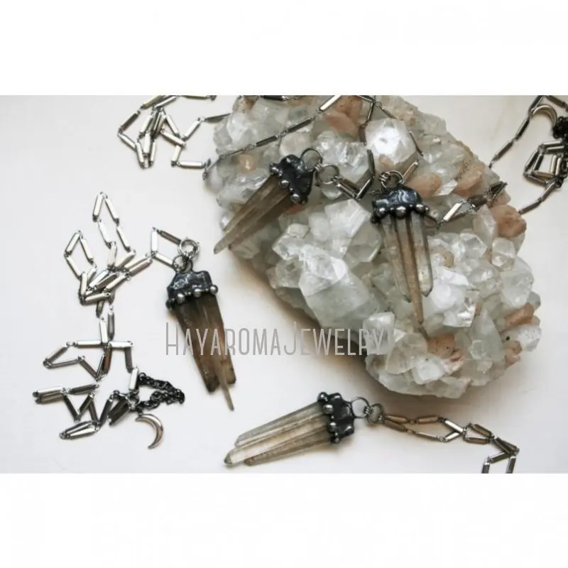 NM43417 ожерелье из дымчатого кварца Троицы лемуриан лимонный кристалл трио