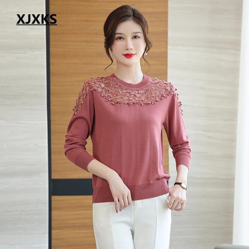 

Новинка весна-осень 2022, женский тонкий свитер XJXKS, удобный шерстяной вязаный пуловер, Женский однотонный универсальный топ