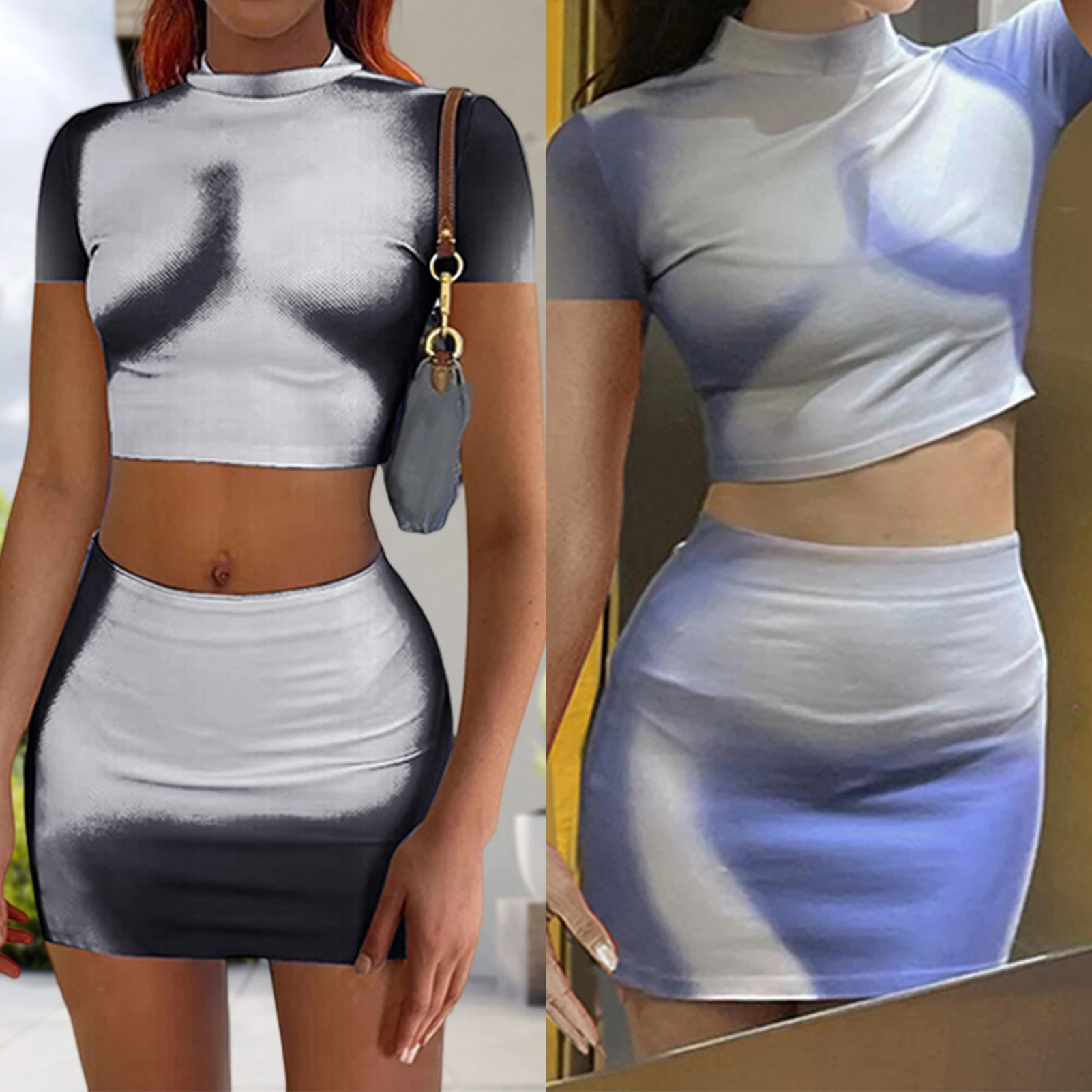 

Модные осенние топы, платье, комплект, женская водолазка с короткими рукавами, укороченный топ с принтом, тонкая рубашка, уличная одежда, сексуальный обтягивающий костюм-футболка