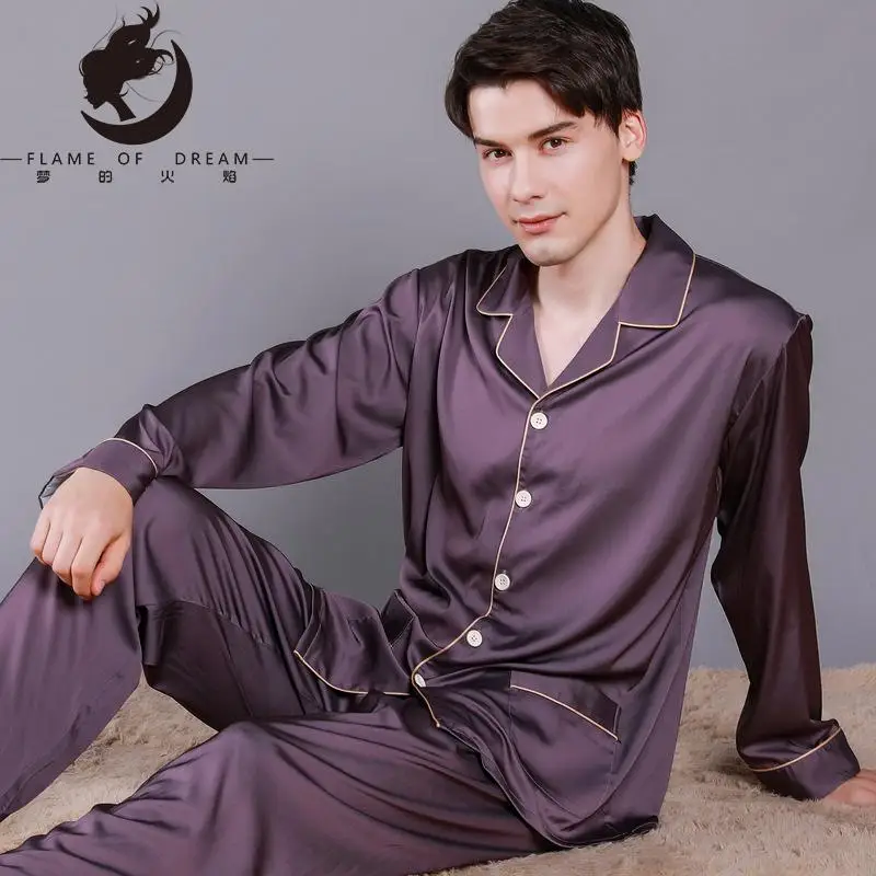 Flame Of Dream Imitation Silk Suit  Silk Thin Sleepwear Home Clothes Men Pajamas Sets 221046