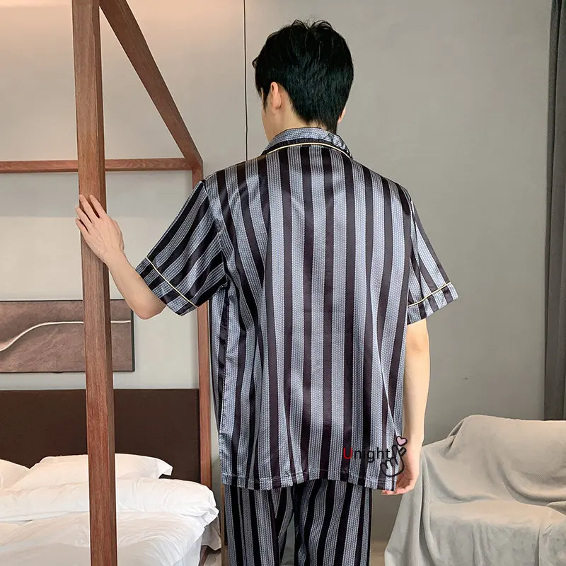 Spring Summer Man Pajama Sets Silk Sleepwear Pajamas for Men Plus Size Home Clothing Pyjamas Suit Home Wear Loungewear Homesuits