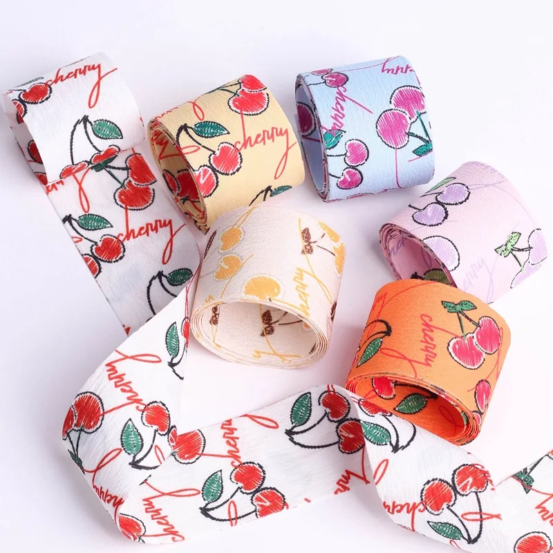 Double-sided Fruit Series Printed Cloth ribbon DIY bow hair accessories clothing sewing accessories Cherry ruffled webbing