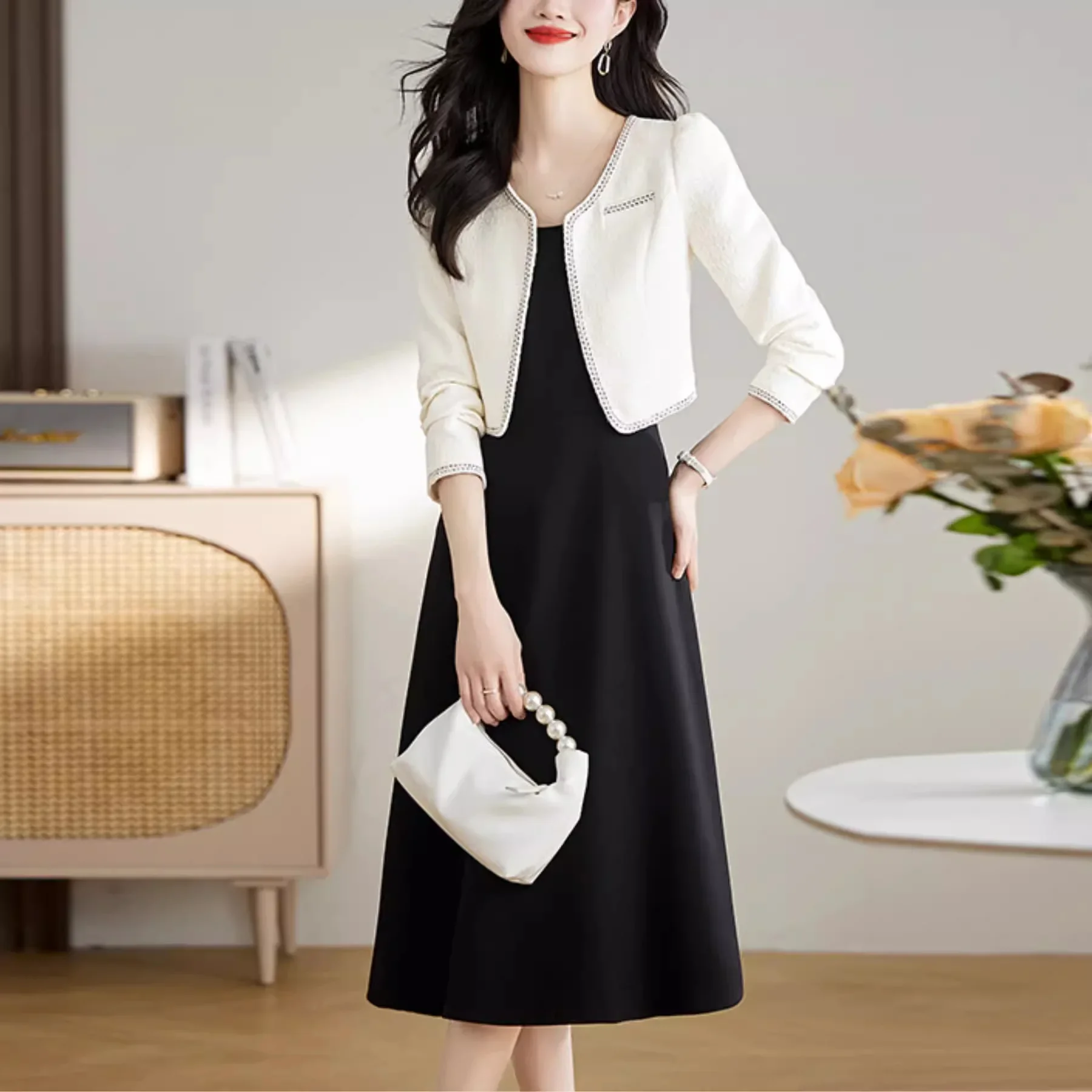 Роскошная твидовая куртка с длинными рукавами костюм-двойка женская одежда