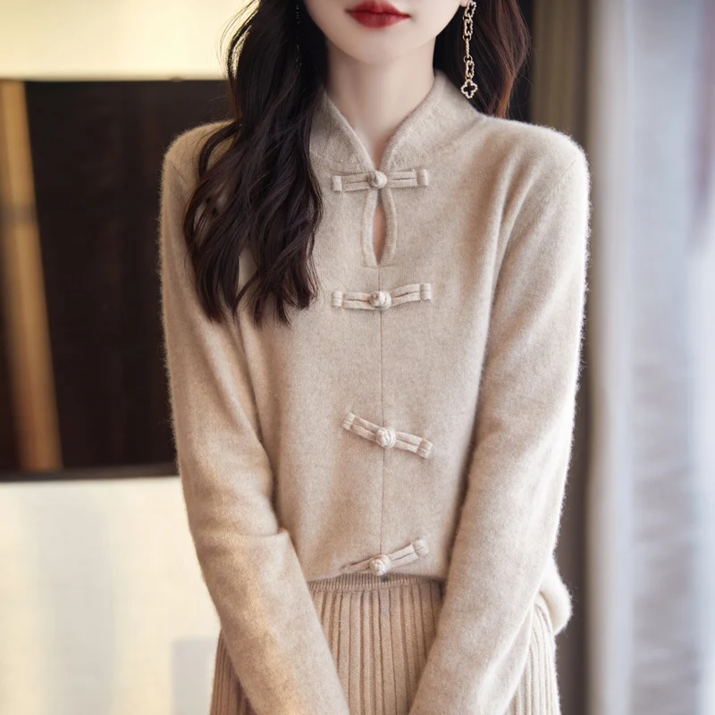 Осенне-зимний Кардиган QIHROMO из 100% чистой шерсти женский свободный тяжелый