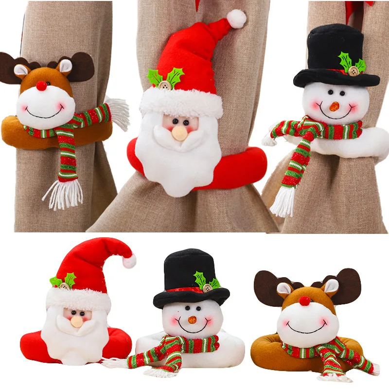 

Cute Santa Claus Elk Snowman Cloth Doll Velcro Curtain Tie Backs Strap Buckle For Christmas Party Room Decoration Accessories