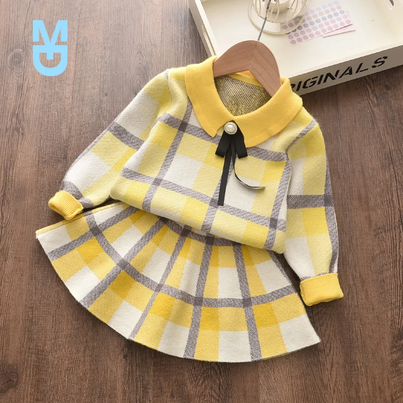 

New Girl Sets Girls 2pieces Sets Children Casual Long Sleeve Sweater Knitted Dress Suit Boutique Girls Clothing SetChristmas