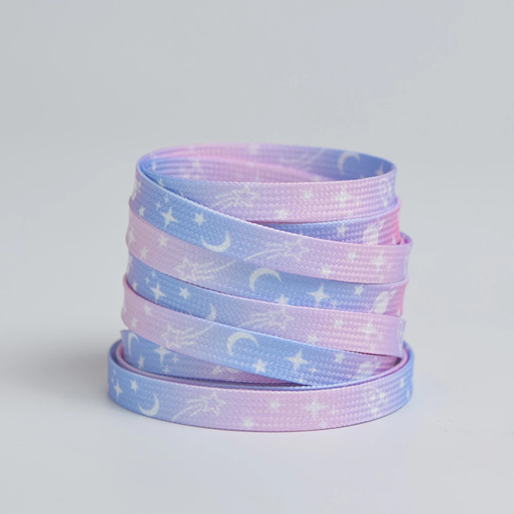 Stars Moon Shoelaces For Sneakers AF1 Gradient Classic Flat Shoelace Rainbow Shoe Laces With Stars Cosmic Milky Print Strings
