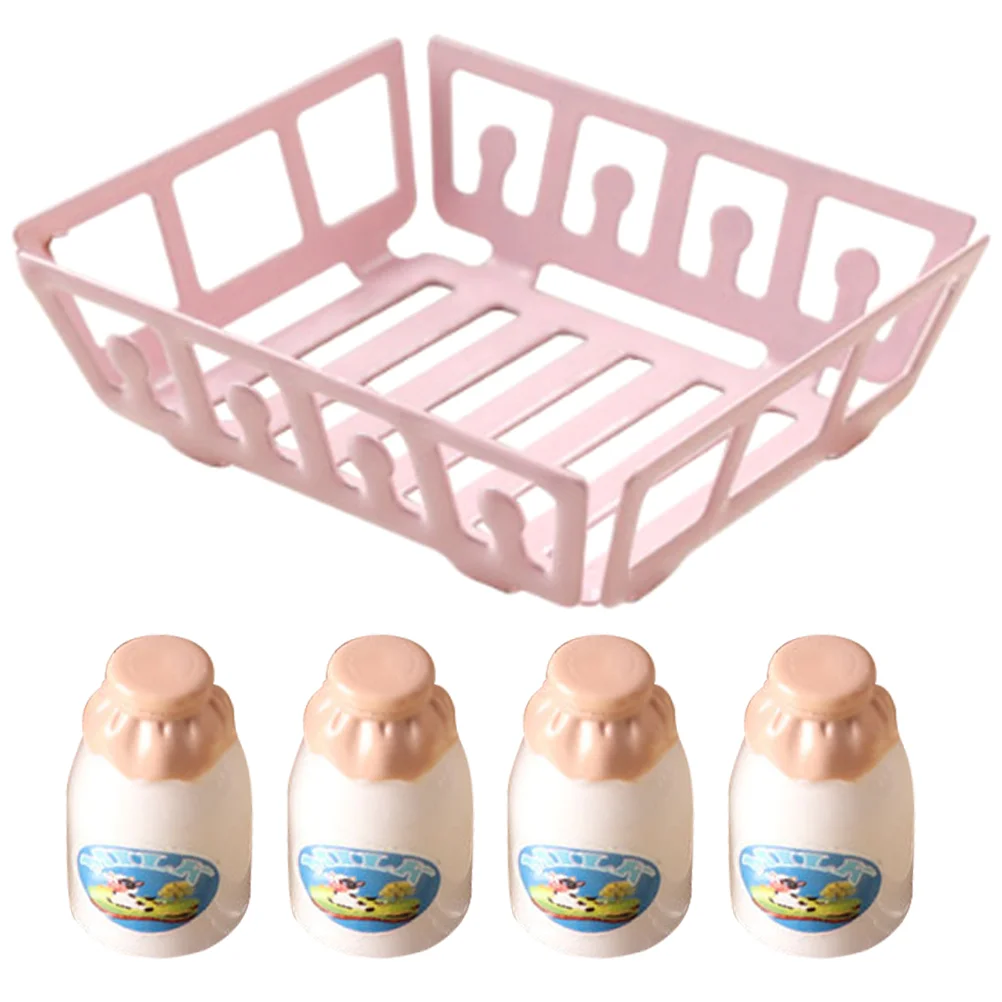 

1 Set House Small Storage Basket Milk Storage Basket Tiny Milk Bottle Model