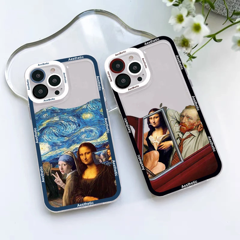 

Art Aesthetic David Mona Lisa Phone Case For iPhone 14 13 12 11 Pro Max Mini X Xs XR 6 7 8 Plus SE 2020 Transparent Case