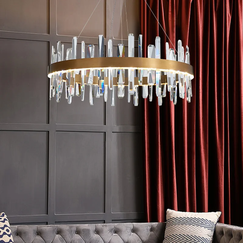 

Pendant Lights Post Modern Luxury K9 Crystal Pendant Light Living Room Lustre Gold Steel Led Suspend Lamp Drop Light Fixtures