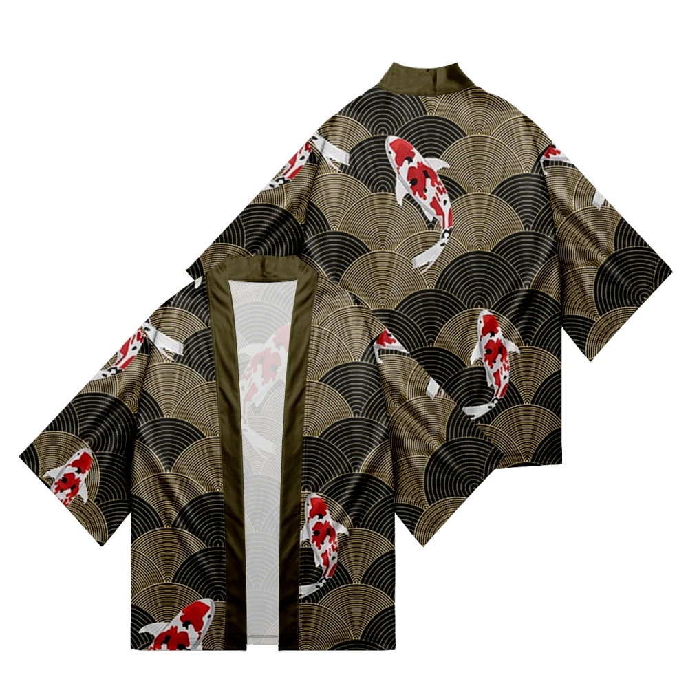 

Fish swim print loose Japanese street Japanese casual fashion Harajuku Beach style summer kimono for men and women