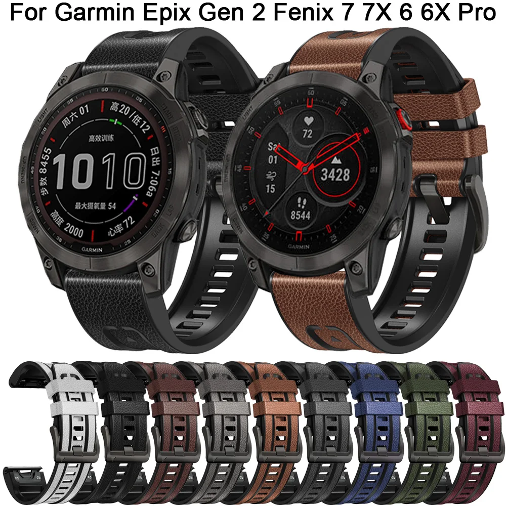

22 26mm Quickfit Strap For Garmin Epix Gen 2 Fenix 7 7X 6 6X Pro 5X 5 Plus 3 HR 955 Watch Band Leather Silicone Watchband Correa