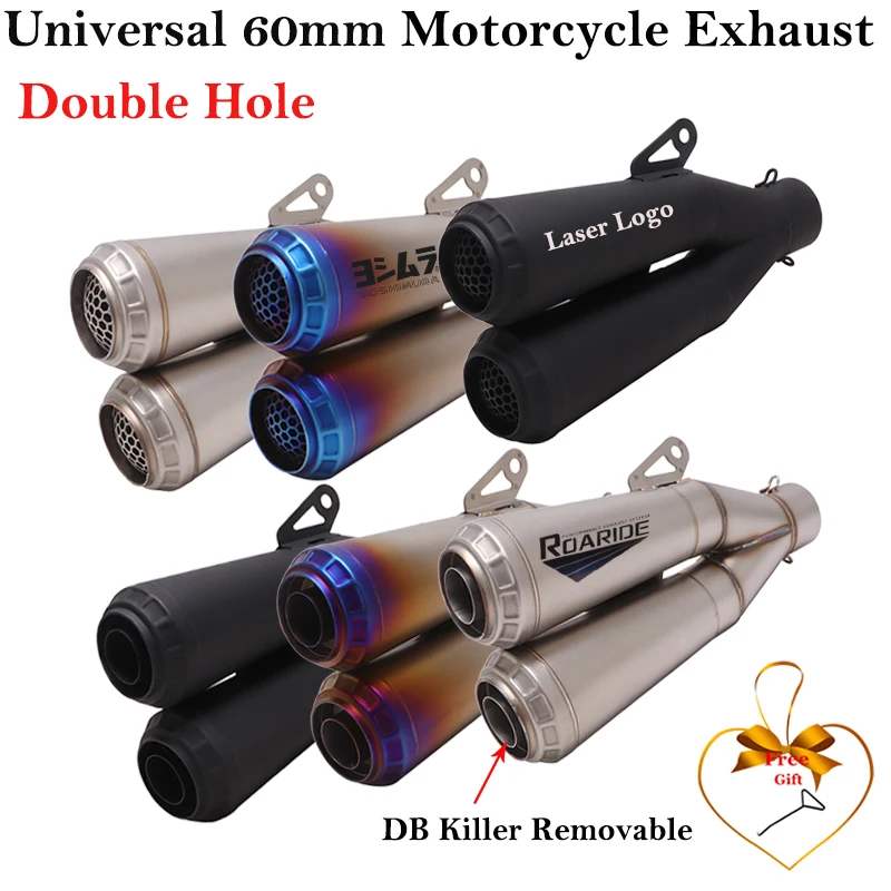 

Universal 60mm Motorcycle GP Exhaust Escape Modified Connecting Double Holes Moto Muffler For MT-09 R1 Z1000 ER6N S1000RR DL250