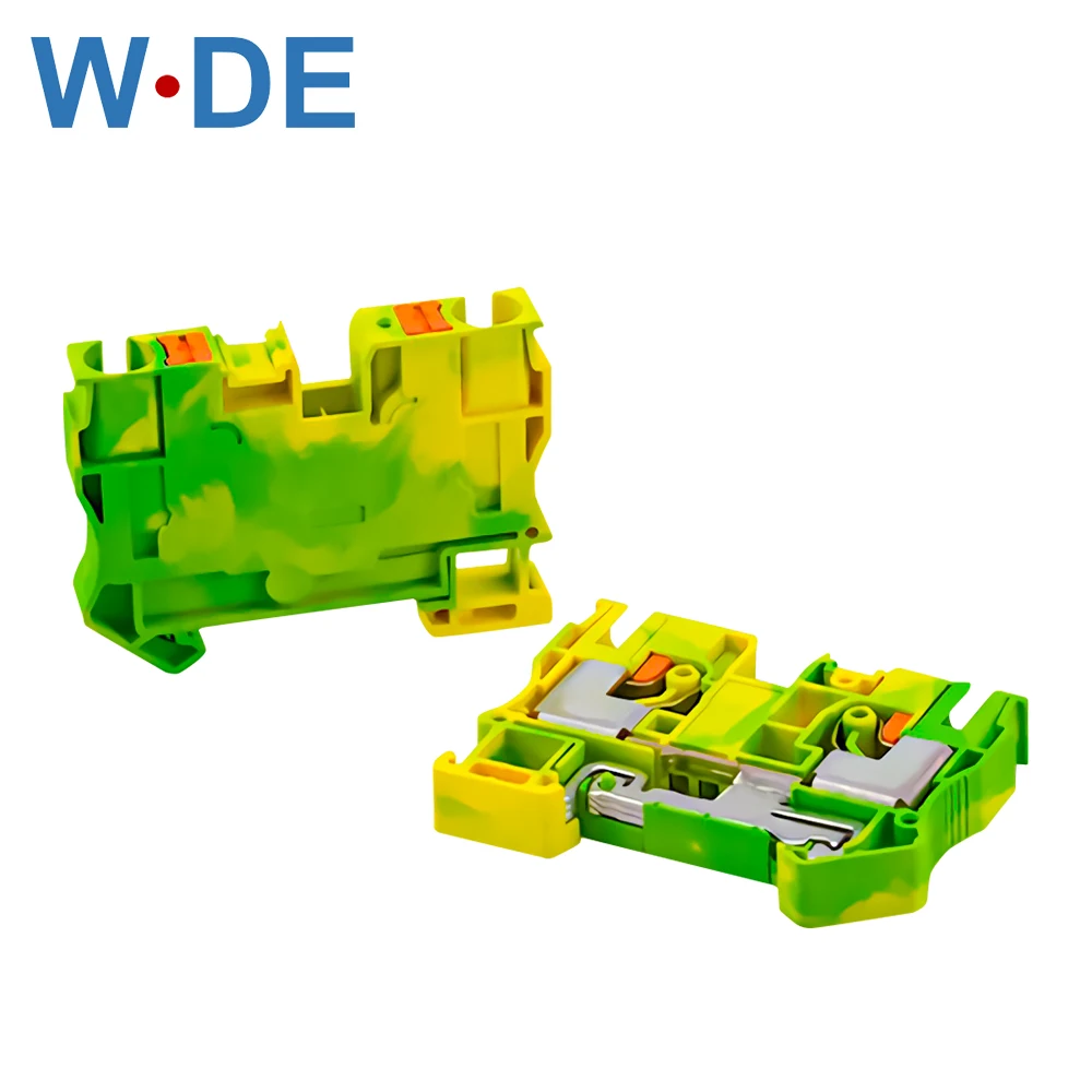 

5Pcs PT10-PE Din Rail PE Terminal Block Ground Spring Feed Through Connection Push In Screwless Wire Conductor