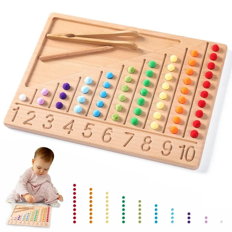 

Rainbow Board Color Sorting Sensory Toy Baby Montessori Wooden Toy DIY Elimination Bead Clip Bead Fine Motor Training Board Game