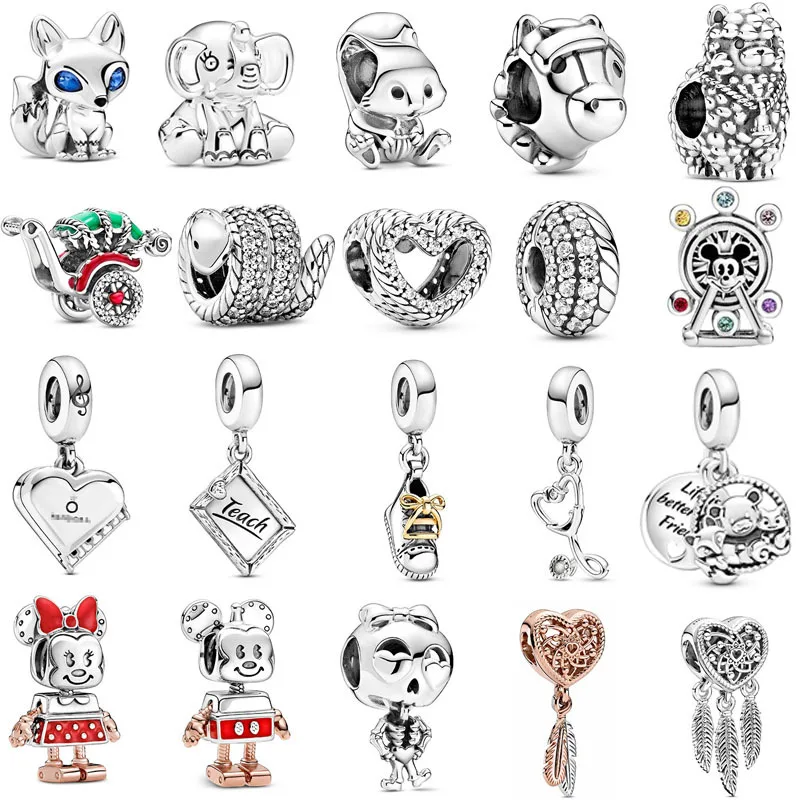 

925 Sparkling Multiple Animal Mickey Mouse Freehand Charm Bead Fit Original Pandora Bracelet DIY Jewelry For Women Birthday Gift