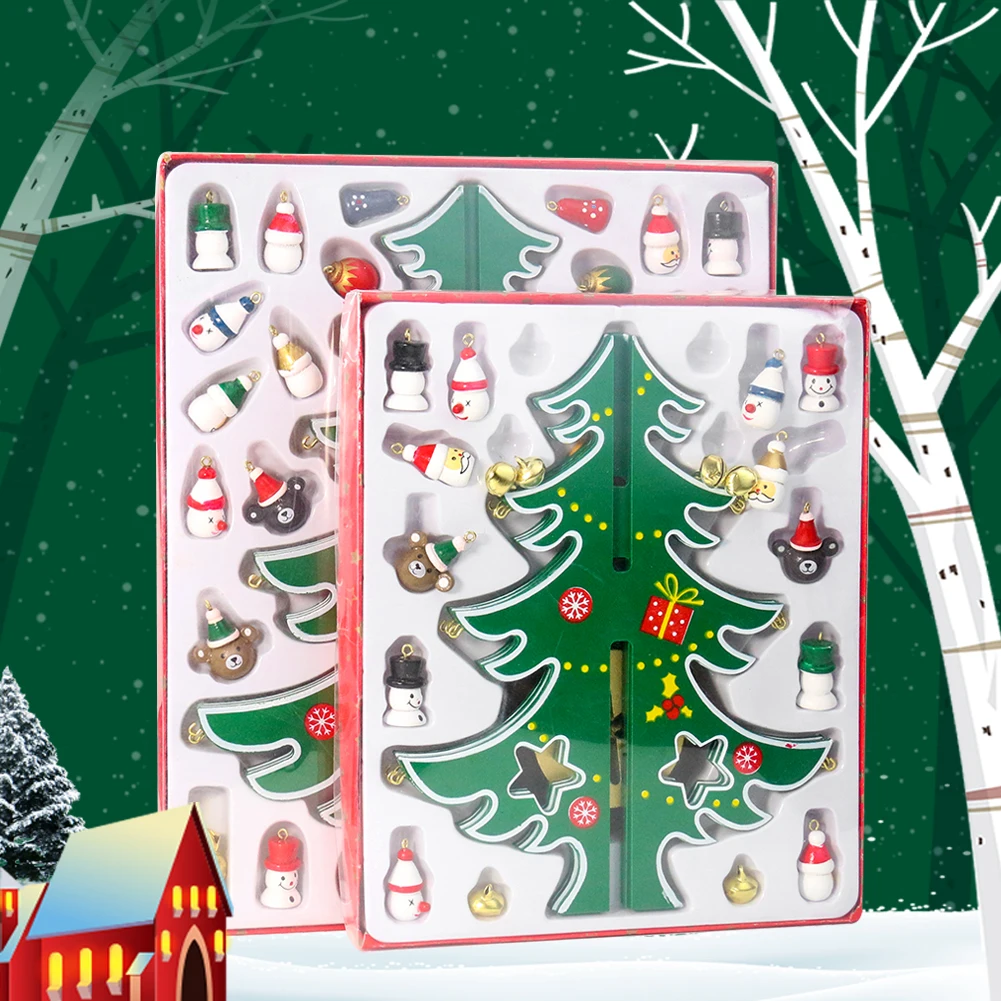 

Handmade DIY Stitching Three-layer Wooden Christmas Tree Ornaments Christmas Small Pendants Desktop Decorations Crafts