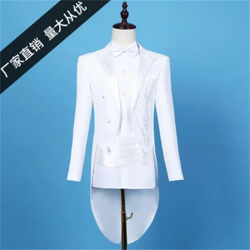 

Tuxedo suit men's blazers diamond jackets new adult stage chorus host master of ceremonies magic costumes white fashion clothes