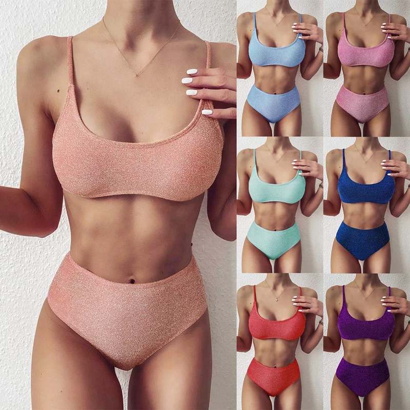 

ASDS-Women's Sexy Solid Color Bikini Tank Top 2-Piece Swimsuit Split Beach Swimwear