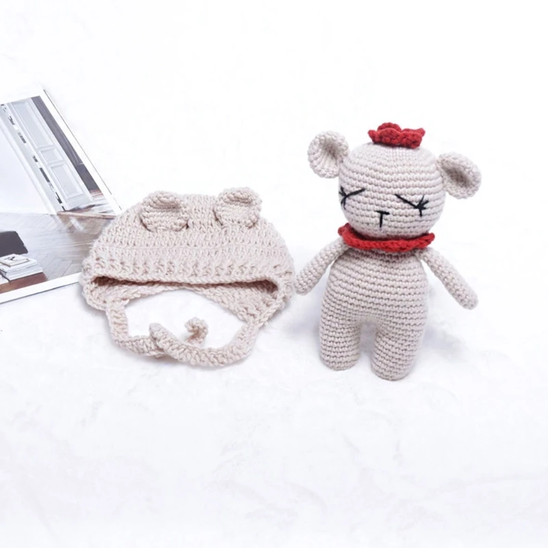 

Newborn Bear Ear Hat & Knitwears Handwoven Bear for Doll Newborns Photo Props Baby Photoshoot Props Infant Skin-Friendly Hat