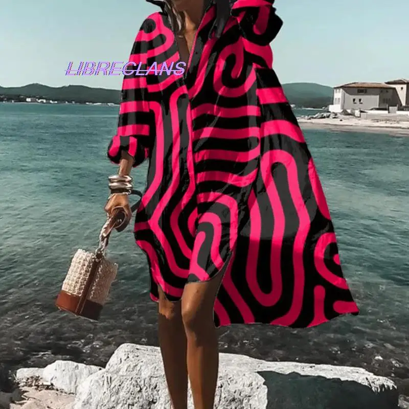 

Fashionable beach shirt, new beach skirt, loose and breathable comfortable top, red clothes with 3D printed pattern, 2023