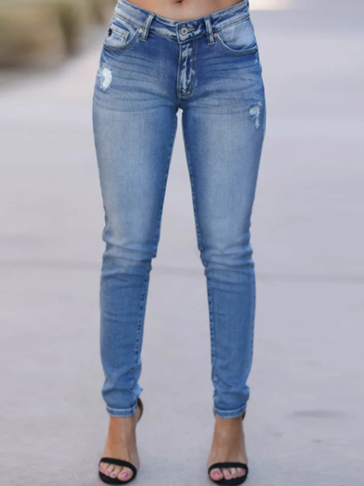 Women's 2023 Women's Jeans Mid Rise Washed Pencil Pants Stretch Jeans