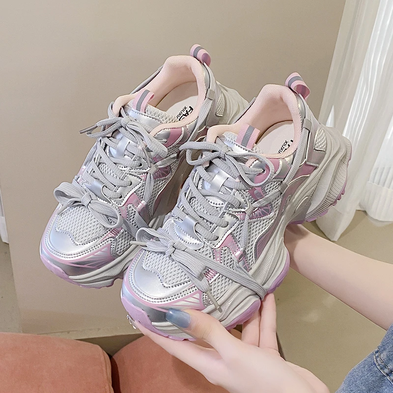 Кроссовки на танкетке женская обувь с дышащей сеткой разноцветные туфли