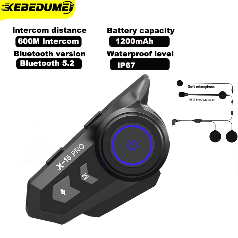Фото Мотоциклетная гарнитура X15 pro, 600 м, Bluetooth, IP67, 1200 мА · ч №1