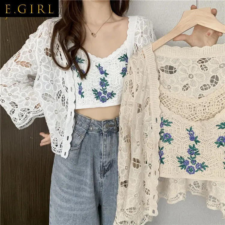Jackets Women Sweet Fairy Loose Embroidery Maiden Floral Trendy Summer Outerwear Ladies Sexy Single Breasted Breathable Vintage